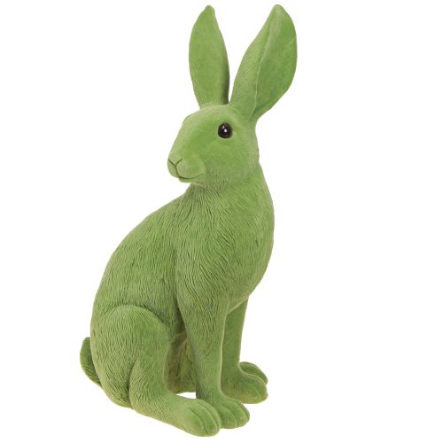 Floristik24 Décoration de lapin de Pâques assis vert lapin floqué 16 × 13 × 35 cm