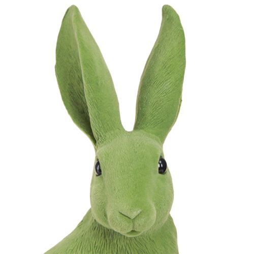 Floristik24 Décoration de lapin de Pâques assis vert lapin floqué 16 × 13 × 35 cm