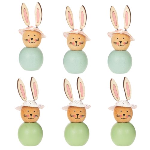 Article Figurine de lapin de Pâques en bois, décoration printanière, accessoire décoratif, vert menthe, 9 cm, lot de 8