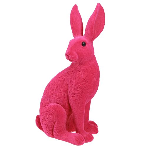 Floristik24 Lapin de Pâques décoratif rose lapin assis floqué 16×13×35cm