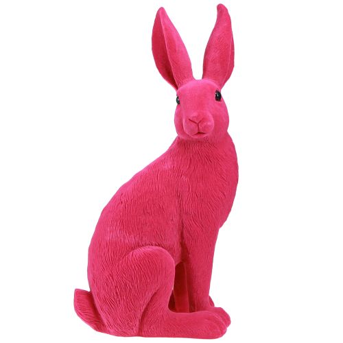 Floristik24 Lapin de Pâques décoratif rose lapin assis floqué 16×13×35cm