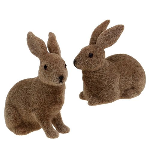 Floristik24 Lapin floqué marron 11cm, 13,5cm 6 pcs