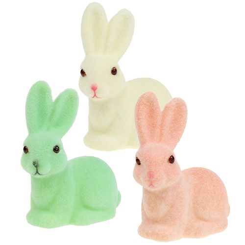 Floristik24 Lapin floqué 10,5cm pastel 6pcs