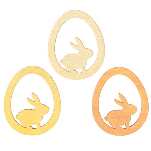 Article Lapin dans l'œuf Déco de Pâques Bois Jaune Orange 4cm 72pcs