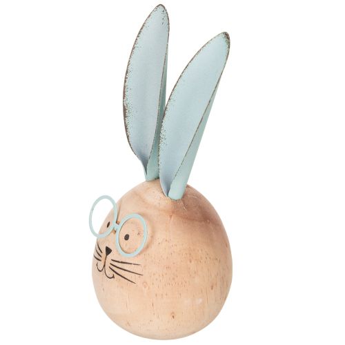 Article Figurines décoratives de lapins en bois avec visages pour une touche ludique sur les tables et les étagères, 14 cm, lot de 3