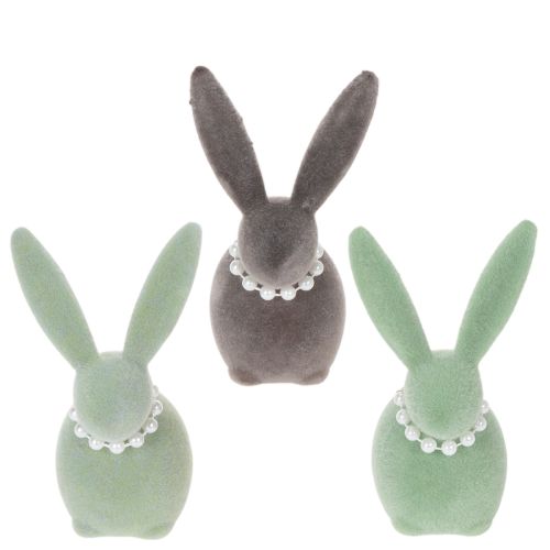 Floristik24 Décoration lapin de Pâques avec collier de perles, lapin pour salon et table de Pâques, 13 cm, lot de 3