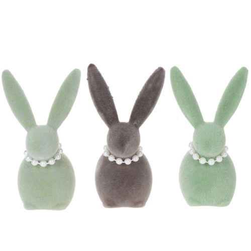 Article Décoration lapin de Pâques avec collier de perles, lapin pour salon et table de Pâques, 13 cm, lot de 3