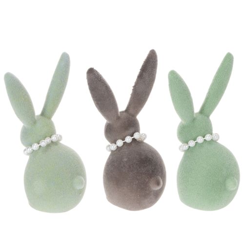 Article Décoration lapin de Pâques avec collier de perles, lapin pour salon et table de Pâques, 13 cm, lot de 3