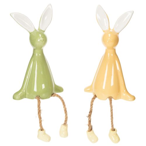 Lapin de Pâques décoratif en céramique à poser sur une étagère pour une ambiance joyeuse, 22 cm, lot de 2