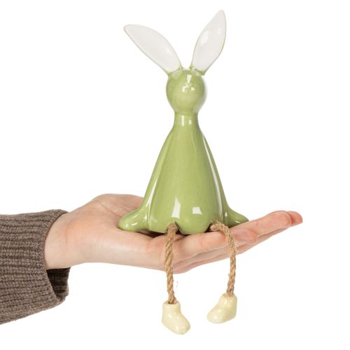 Article Lapin de Pâques décoratif en céramique à poser sur une étagère pour une ambiance joyeuse, 22 cm, lot de 2