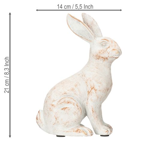 Article Lapin assis lapin décoratif pierre artificielle blanc marron 15,5x8,5x22cm