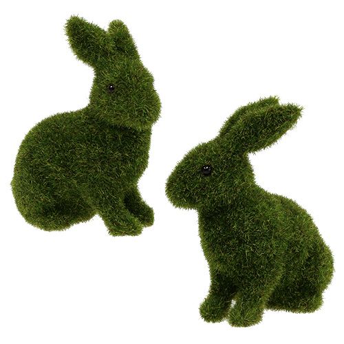 Floristik24 Lapins floqués assis vert T14cm 4P.