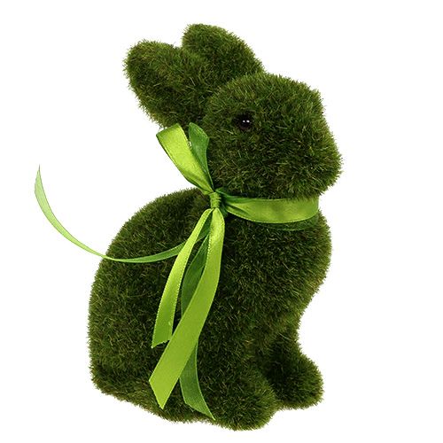 Lapins floqués assis vert T15cm 3P.