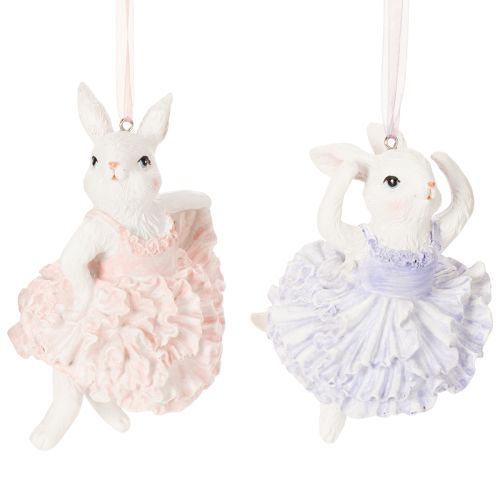 Floristik24 Pendentifs lapin ballerine, parfaits pour décorer les branches de Pâques ou le sapin de Noël, 12 cm, lot de 2