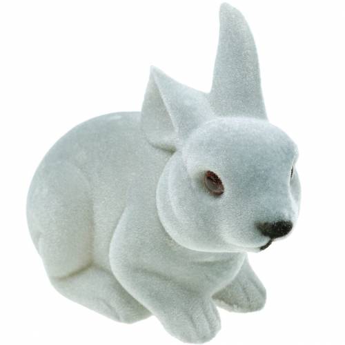 Floristik24 Figurine déco lapin gris, décoration printanière, lapin de Pâques assis floqué 3pcs