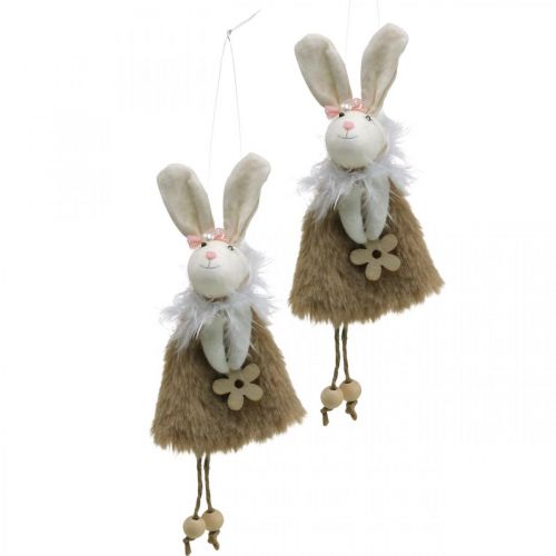 Floristik24 Lapin de Pâques en tissu, décoration printanière, lapin décoratif à suspendre marron, naturel H21cm 6pcs