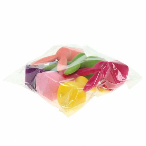 Article Lapin floqué, coloré, 13 cm de haut, assorti, lot de 6
