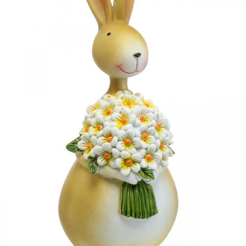 Floristik24 Lapin de Pâques avec bouquet de fleurs, décoration de Pâques, figure décorative lapin H32cm
