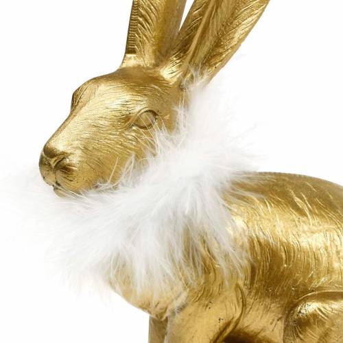Floristik24 Lapin de Pâques avec boa à plumes Décoration de printemps Lapin Décoration de Pâques dorée