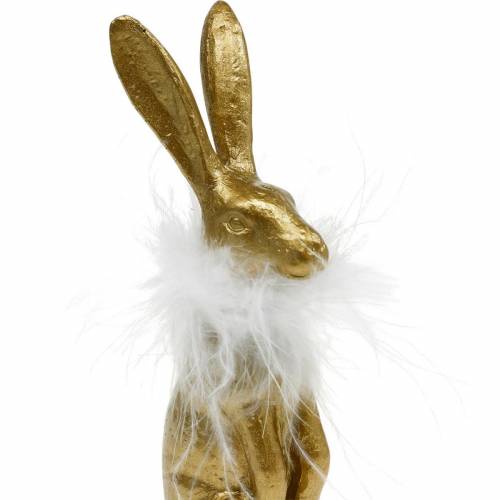 Floristik24 Lapins debout, décoration de Pâques dorée, printemps, lapins de Pâques avec plumes 3pcs