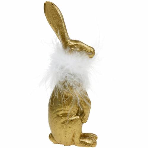 Floristik24 Lapins debout, décoration de Pâques dorée, printemps, lapins de Pâques avec plumes 3pcs