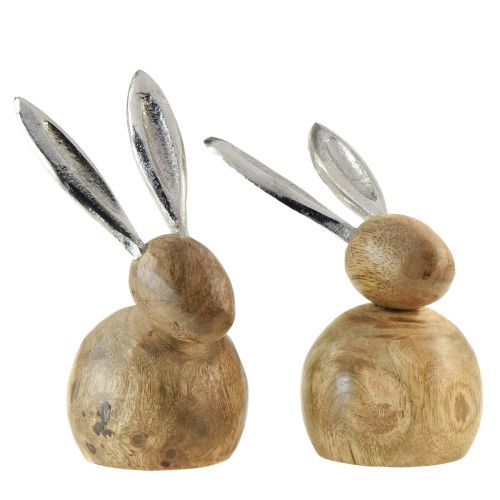 Lapin Bois Métal Argent Naturel H10/12.5cm 2 pcs