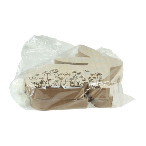 Article Lapin en Bois Assis Motif Fleur Blanc Naturel 24×24cm 2 pcs