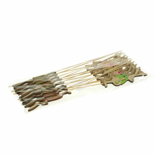 Floristik24 Décoration de Pâques lapin avec bâton bois assorti naturel 11cm 16 pcs