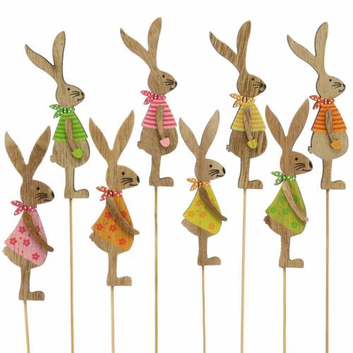 Floristik24 Décoration de Pâques lapin avec bâton bois assorti naturel 11cm 16 pcs