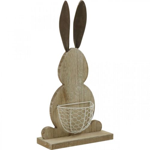 Floristik24 Lapin en bois avec panier lapin de Pâques décoration printanière nature, blanc H36cm