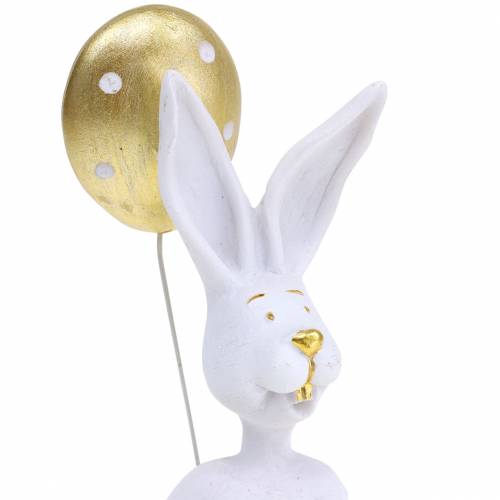 Floristik24 Lapin avec ballon assis blanc, or H13,5cm 2pcs
