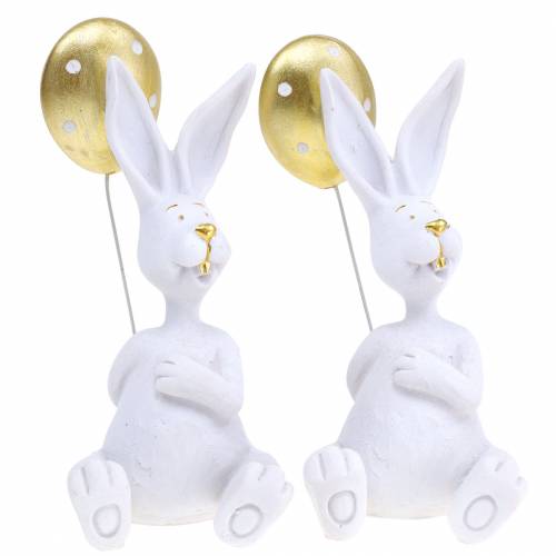 Floristik24 Lapin avec ballon assis blanc, or H13,5cm 2pcs