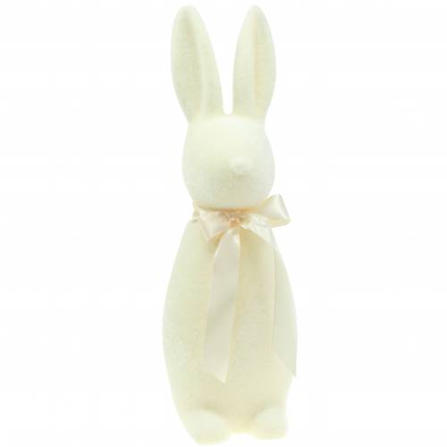 Lapin floqué blanc crème H49cm