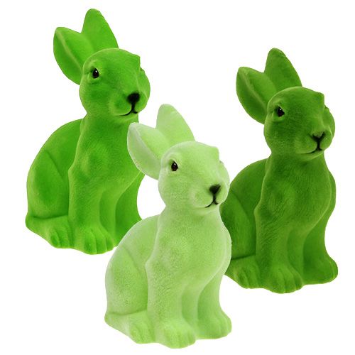 Floristik24 Lapin floqué vert 15cm 3pcs