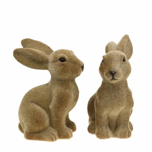 Décoration de Pâques lapin assis floqué marron H19cm 2 pcs