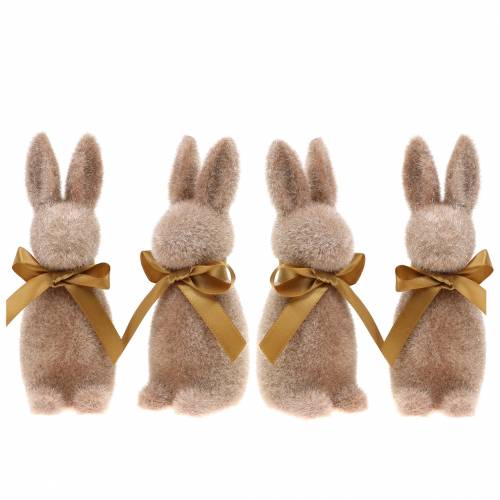 Floristik24 Lapin floqué marron clair 16cm 4pcs