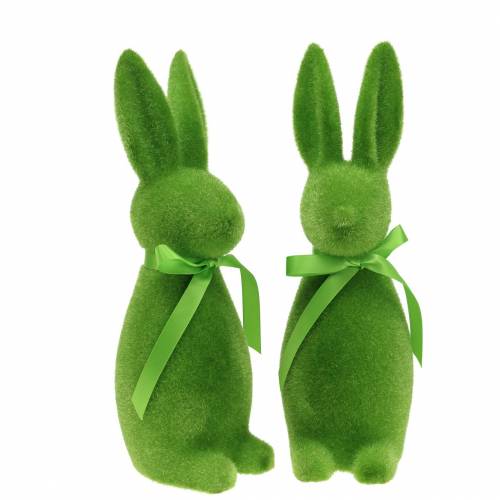 Floristik24 Lapin floqué vert 30cm 2pcs