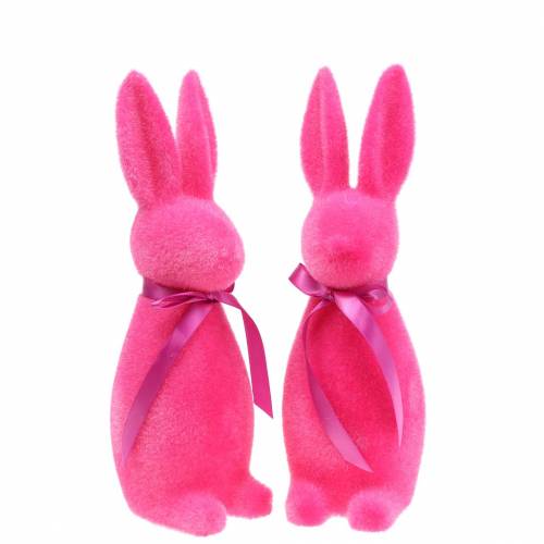 Floristik24 Lapin floqué rose H30cm 2pcs