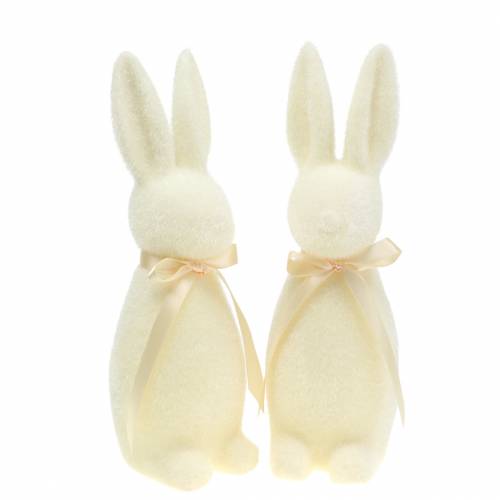 Floristik24 Lapin floqué blanc crème H30cm 2pcs