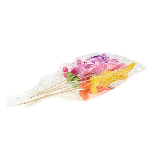 Floristik24 Lapin déco floqué sur tige multicolore assort.15cm 6P.