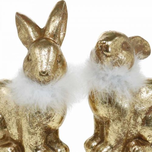 Floristik24 Lapin doré assis en terre cuite dorée avec plumes H20cm 2 pcs