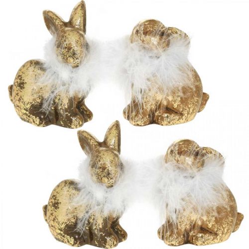 Floristik24 Lapin doré assis terre cuite dorée avec plumes H10cm 4pcs