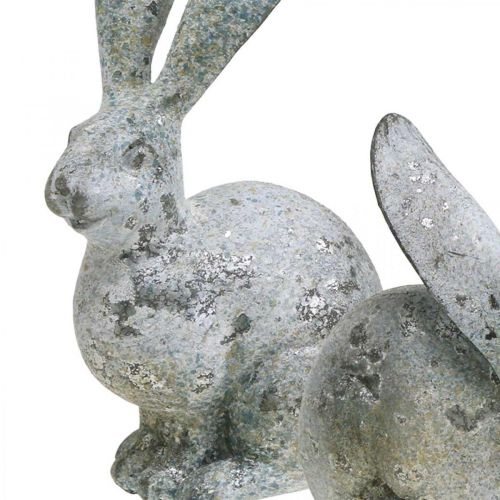 Article Lapin décoratif, figurine de jardin aspect béton, shabby chic, décoration de Pâques avec accents argentés H21/14 cm, lot de 2