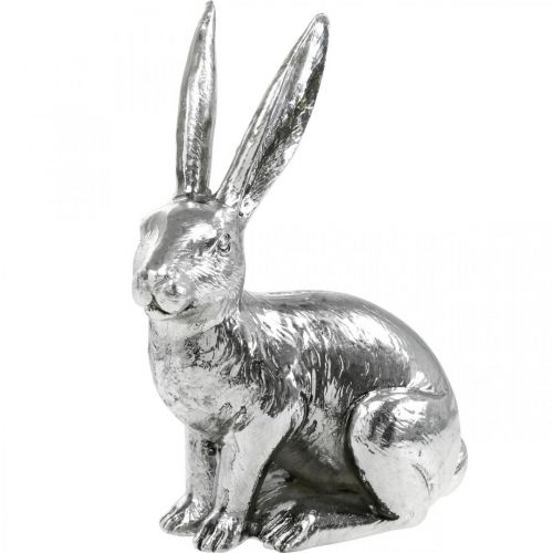 Floristik24 Lapin de Pâques assis figurine lapin argenté décoration de table Pâques 16,5cm