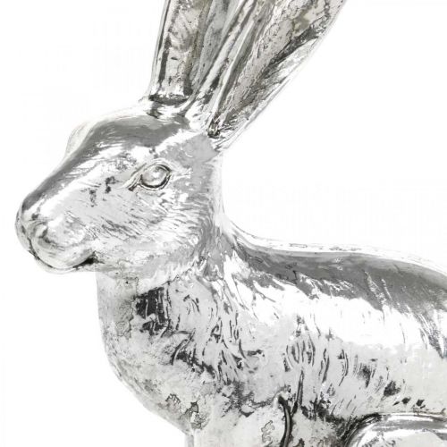 Floristik24 Lapin de Pâques assis figurine lapin argenté décoration de table Pâques 16,5cm
