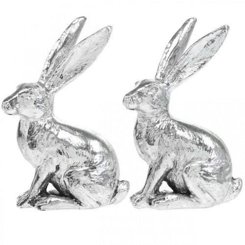 Article Lapin de Pâques Assis Lapin Argenté Figurine Décorative Pâques 13cm 2pcs