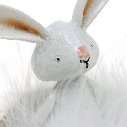 Floristik24 Lapin de Pâques dans le nid, décoration de printemps, lapin de décoration, décoration de Pâques, figurine de lapin blanc 4pcs