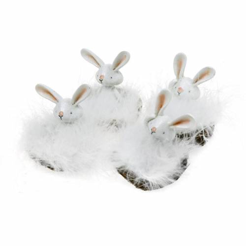Floristik24 Lapin de Pâques dans le nid, décoration de printemps, lapin de décoration, décoration de Pâques, figurine de lapin blanc 4pcs