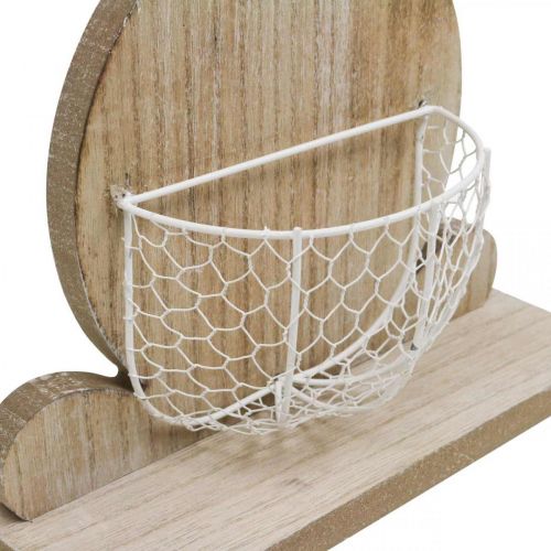 Lapin en bois avec panier, décoration printanière, lapin de Pâques avec panier végétal nature, blanc H48cm