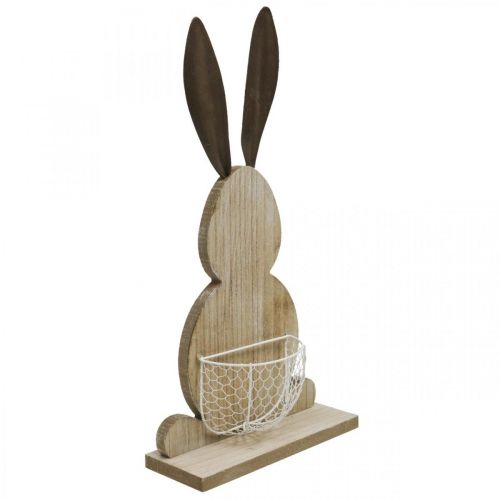 Floristik24 Lapin en bois avec panier, décoration printanière, lapin de Pâques avec panier végétal nature, blanc H48cm